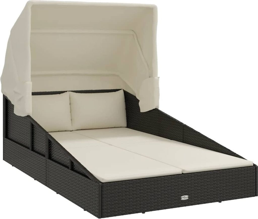 vidaXL Sonnenliege mit Faltdach Schwarz 200x114x128 cm Poly Rattan