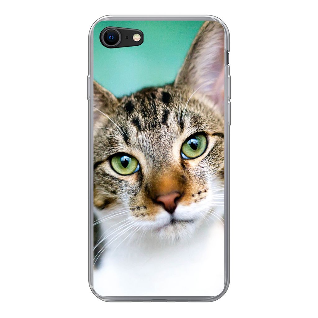 MuchoWow Handyhülle Schutzhülle Hülle für iPhone 7 Katze - Porträt - Augen Silikon Softcase Handy Hülle - Kartenhalter