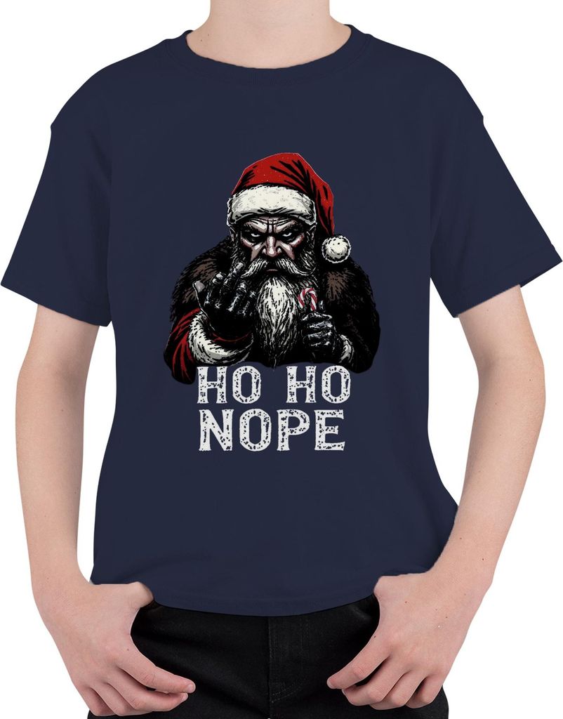 HO HO NOPE böser Weihnachtsmann Mittelfinger Zuckerstange Uni Kinder T-Shirt, Navy, 104