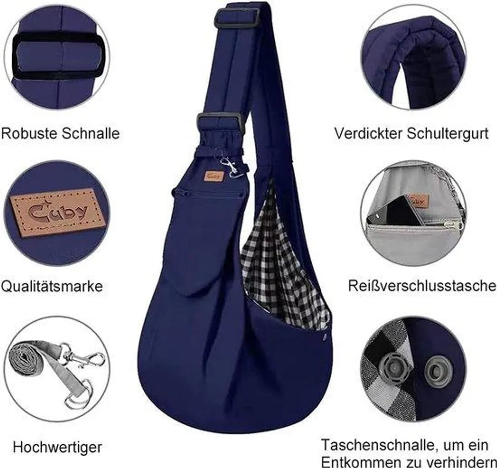 Sac de transport pour petit chien et chat bleu avec double fermeture