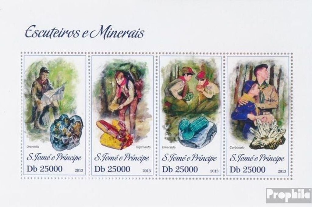 Briefmarken Sao Tome e Principe 2013 Mi 5166-5169 Kleinbogen (kompl. Ausgabe) postfrisch Pfadfinder und Mineralien