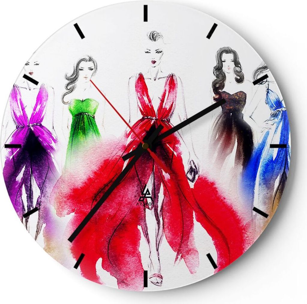 Wanduhr - Rund - Glasuhr - Fotomodell Frau - 30x30cm - Schleichendes Uhrwerk - Lautlos - zum Aufhängen bereit - Dekoration Modern - Wanddekoration...