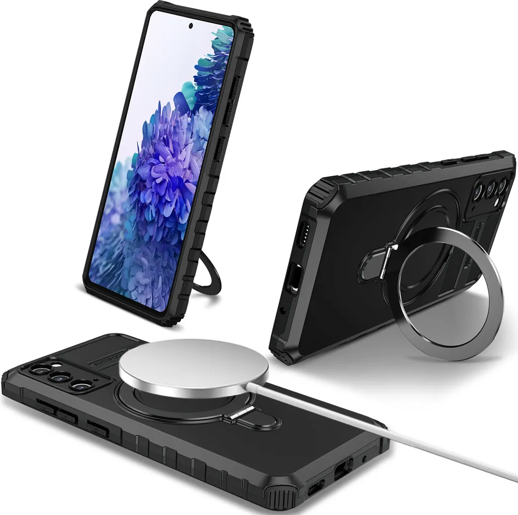 Custodia per Samsung Galaxy S20 FE 5G magnetica con MagSafe, supporto per anello, supporto, custodia protettiva a doppio strato nera