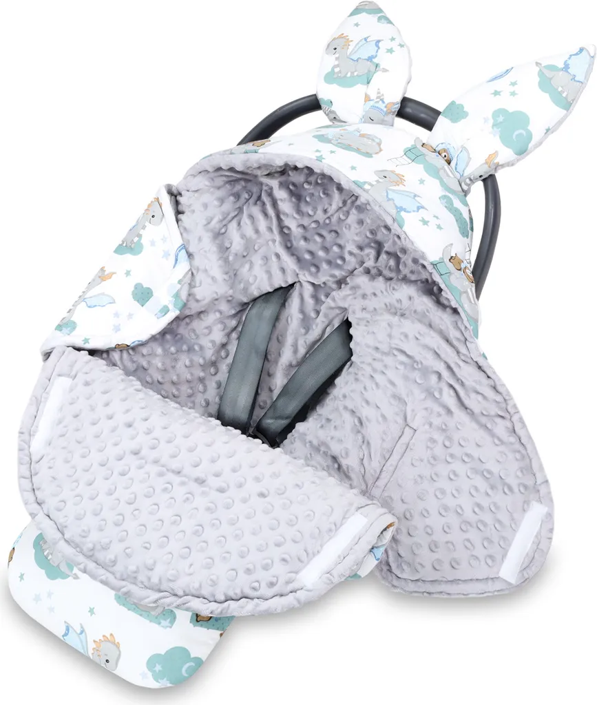 Couverture bébé siège auto hiver 80x87 cm en coton minky hibou gris