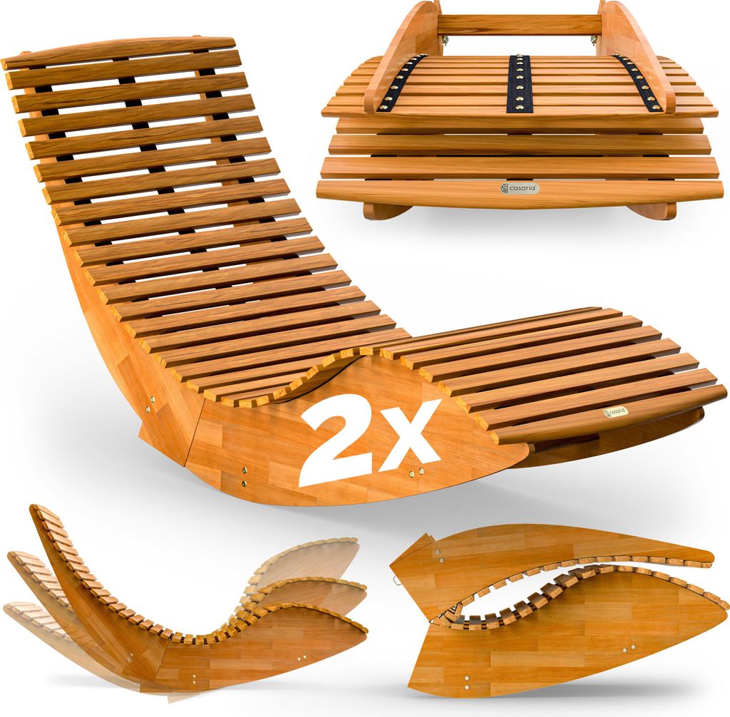 CASARIA® 2x Chaise Longue à Bascule pliable en Bois Image du produit 