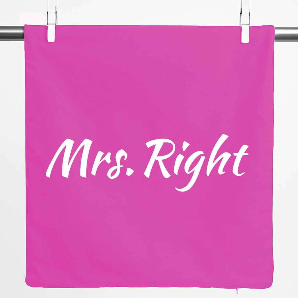 Huuraa Kissenbezug Mrs. Right Schriftzug 40x40cm Fuchsia Baumwolle Dekokissenbezug Geschenkidee