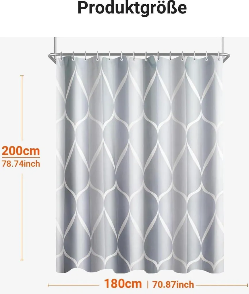 Rideau de douche Water Droplets 180x200cm anti-moisissure et lavable - 6
