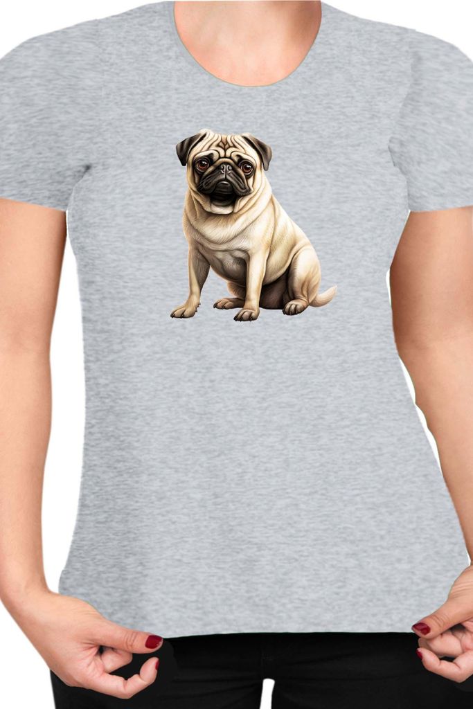 Damen T-Shirt Dogs Breeds Pug Dog Breed 008, Lady XL / Grau