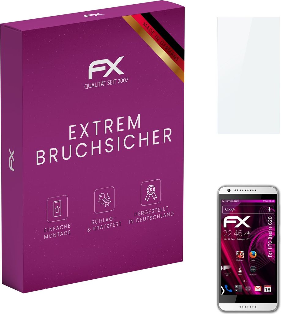 atFoliX FX-Hybrid-Glass Displayfolie kompatibel mit HTC Desire 620 Glasfolie
