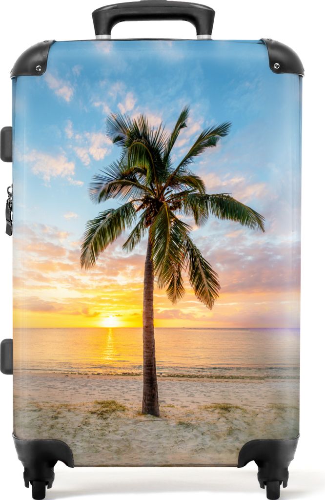 NoBoringSuitcases.com Großer Koffer - Strand - Palme - Sonnenuntergang - Tropisch - Meer - Kombinationsschloss TSA - Hartschalen Trolley 4 Rolle...