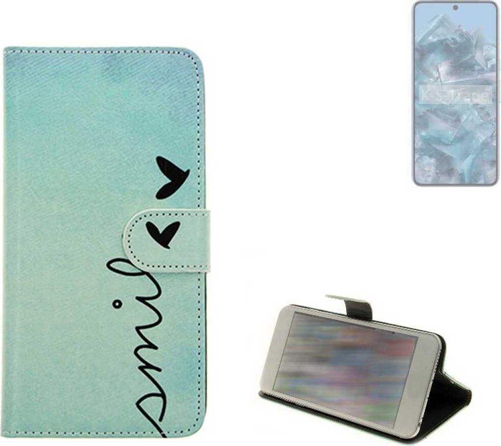 K-S-Trade Schutz Hülle Handy Hülle kompatibel mit Google Pixel 8 Pro Hülle Handyhülle cover bookstyle Etui Handyhülle “smile“ türkis