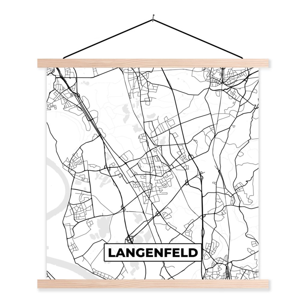 MuchoWow Textilposter Langenfeld - Karte - Stadtplan 120x120 cm mit holzfarbenen Rahmen - Textil-Poster