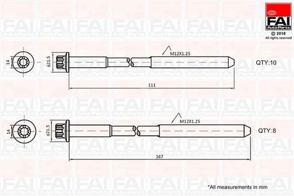 Jeu de vis de culasse FAI B2124 OE 9091002145 pour Toyota Hilux et Hiace