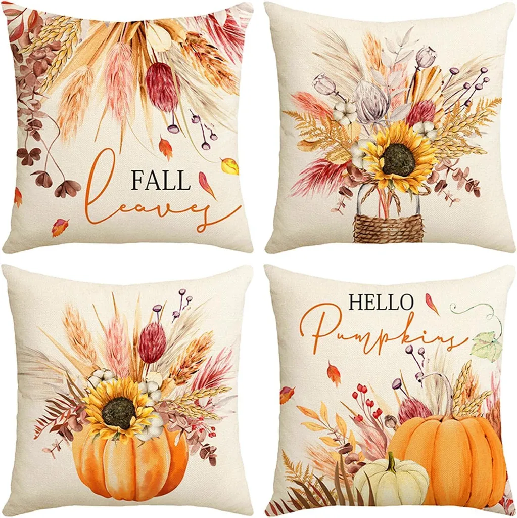Offerta Set 4 Copricuscini Autunno 45x45 cm - Decorazioni Zucca Prezzo Top