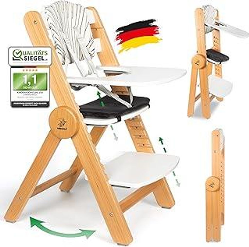 Premium Kinderhochstuhl ZS3 Set - mitwachsend klappbar verstellbar, Hochstuhl Baby ab 6 Monaten bis 90kg belastbar, mit Essbrett - Treppenhochstuhl...