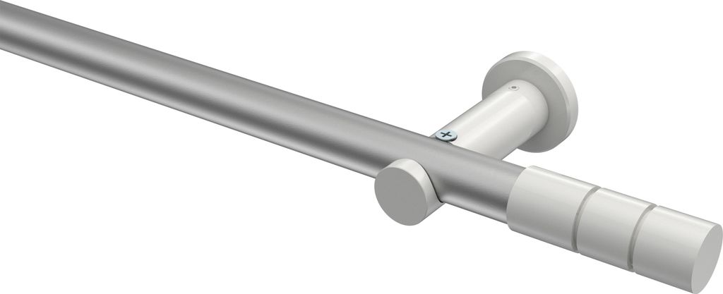 Interdeco Gardinenstange / Vorhangstange Silbergrau / Weiß, Typ Platon Elanto (Rillenzylinder) ohne Ringe, 20 mm Ø 1-läufig, 540 cm
