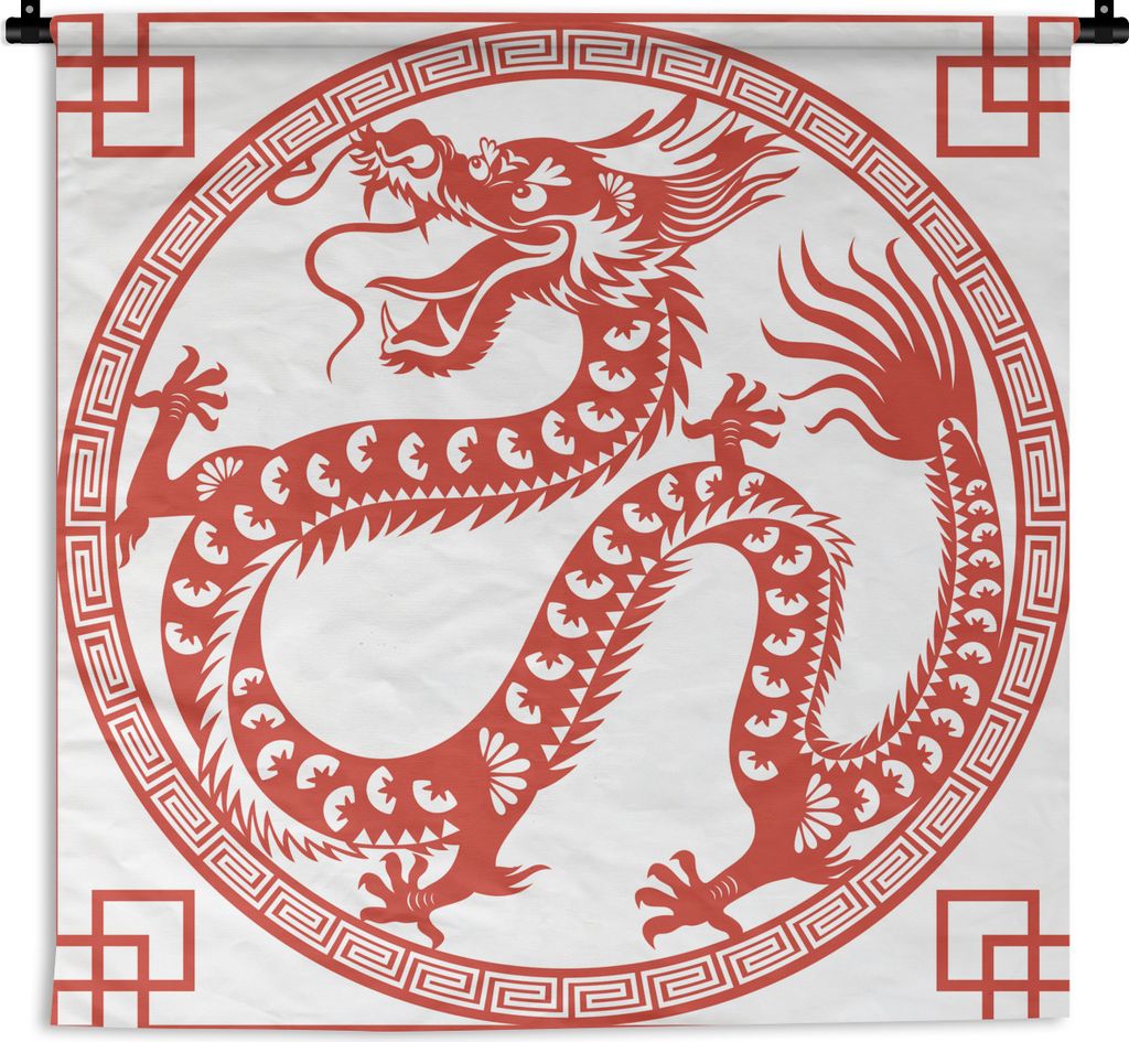 MuchoWow Wandteppich Wandbehang Scherenschnittkunst Chinesischer Drache 150x150 cm Tapisserie Dekoration Wandtuch - Wohnaccessoires - Modernes