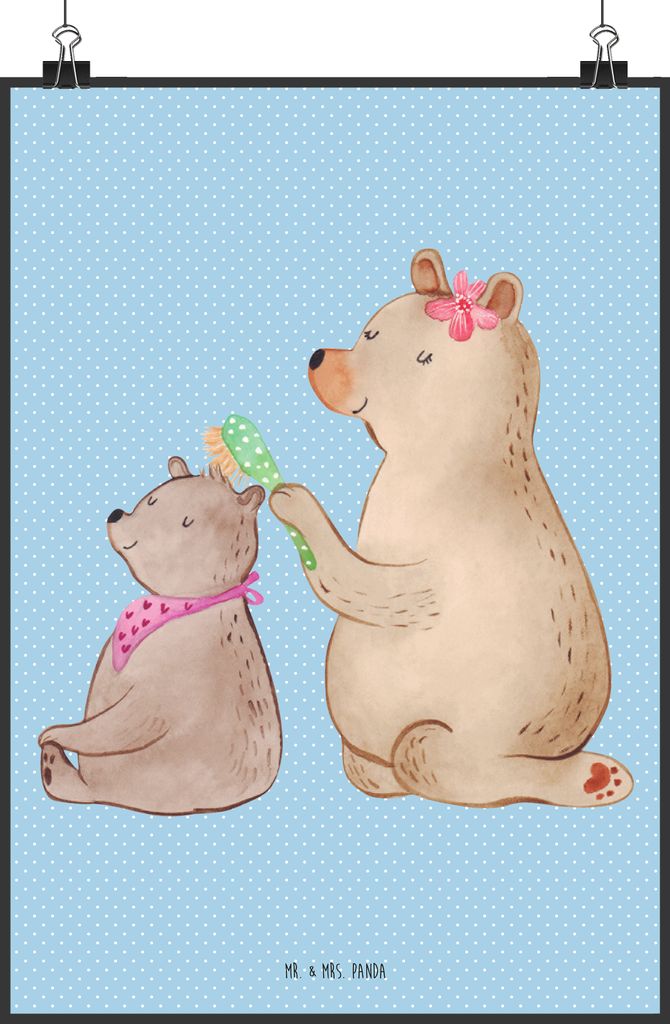 Mr. & Mrs. Panda Bild Bär Kind DIN A2 - Blau Pastell - Geschenk, Wanddekoration, wanddeko, Mama, Muttertag, Kunstdruck, Wandbild, Mutter, drucke