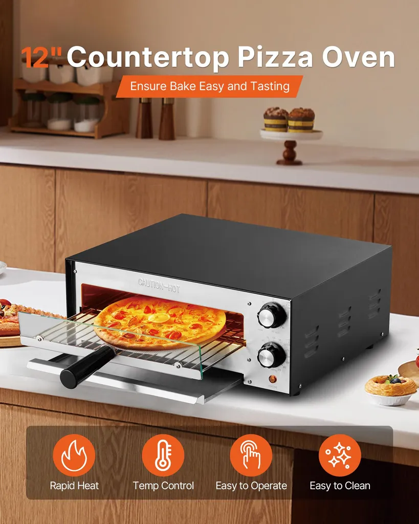 Four à pizza 300°C électrique compact 1450W avec minuteur