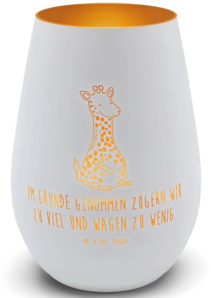 Mr. & Mrs. Panda Windlicht Glas Giraffe Zufrieden - Weiß - Geschenk, Kerzenhalter, Afrika, Laterne, Teelichthalter, Abenteuer, licht deko, Glück