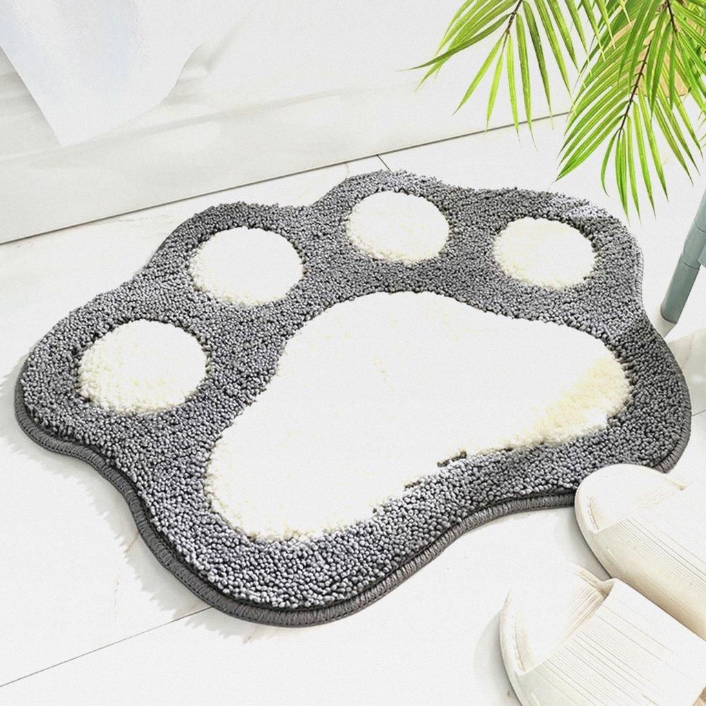 45x60 cm Katzenpfotenförmige rutschfeste Badematte, Extra Weich Super Saugfähig Badezimmerteppich, Maschinenwaschbar Mikrofaser Badematte Grau