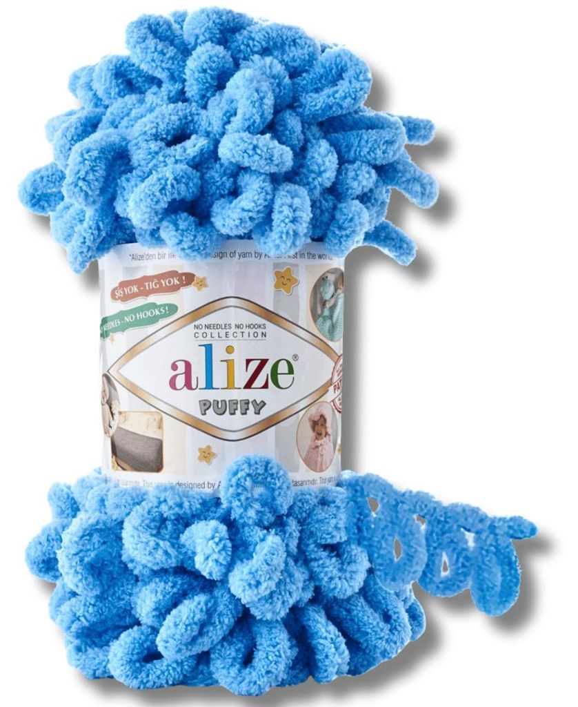 Alize 1x 100g Puffy Wolle, Uni, Häkeln, Stricken (Blue - 289)