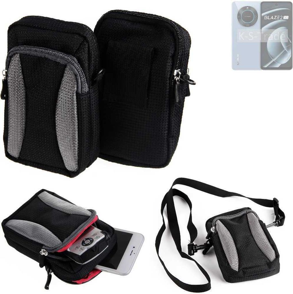K-S-Trade Holster Schutz Hülle kompatibel mit Lava Blaze 2 5G Handy Hülle Gürteltasche Umhängetasche mit Zusatzfach schwarz