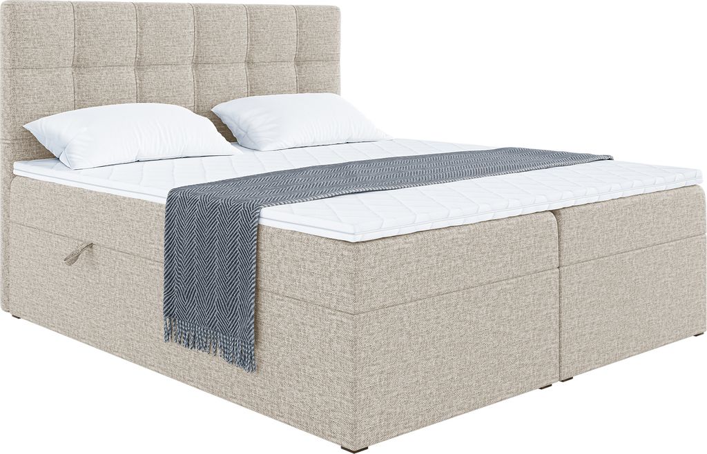 MEBLINI Boxspringbett mit Bettkasten - Gepolstert Doppelbett mit Matratze und Topper - Polsterbett mit Stauraum - Bett mit Kopfteil - Stauraumbett ...