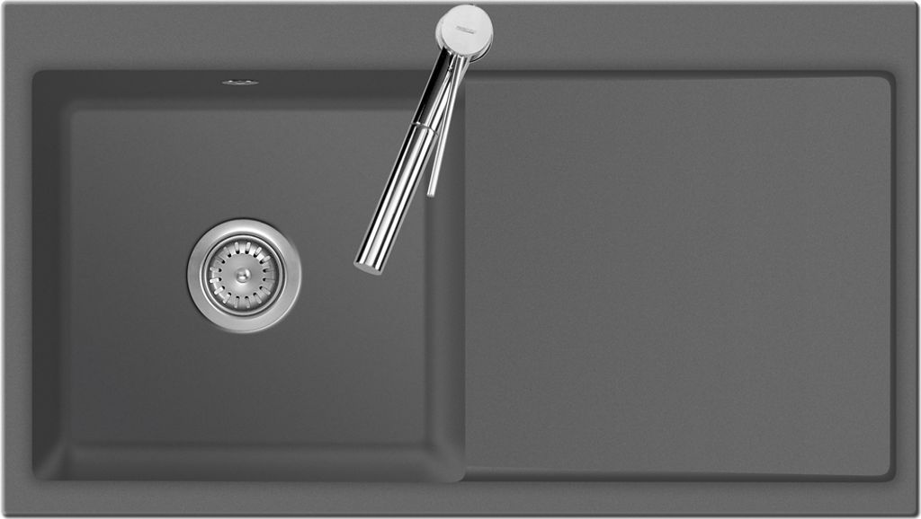 Flächenbündige Spüle MERA 90 Titan mit Becken links und Handbetätigung