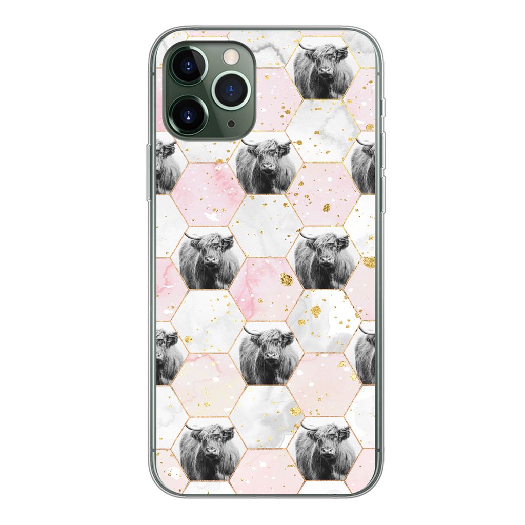 MuchoWow Handyhülle Schutzhülle Hülle für iPhone 11 Pro Schottischer Highlander - Muster - Gold Silikon Softcase Handy Hülle - Handy