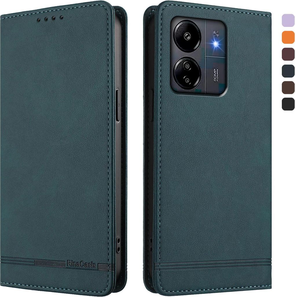 Hülle für Xiaomi Poco M6 5G/C65/Redmi 13C, Retro Kunstleder Ständer Klapphülle mit Kartenfächer und Magnetische Grün