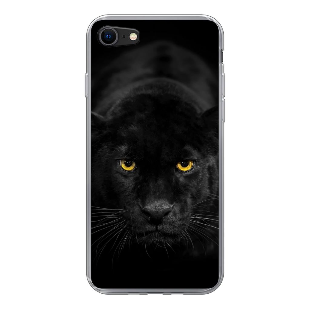 MuchoWow Handyhülle Schutzhülle Hülle für iPhone SE 2020 Leopard - Augen - Schwarz Silikon Softcase Handy Hülle - Kartenbesitzer