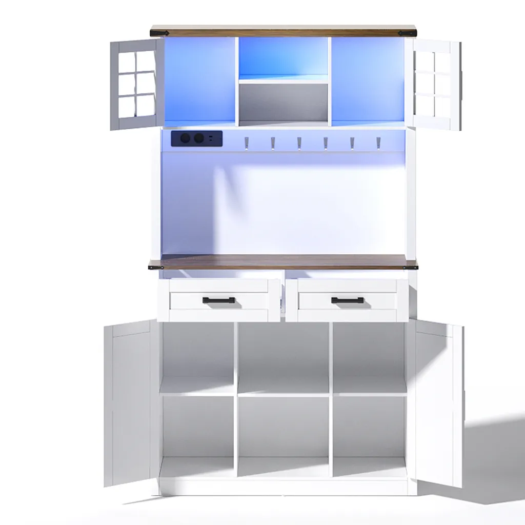 Armoire Bar Rustique Bicolore avec Prises Électriques Intégrées - 11