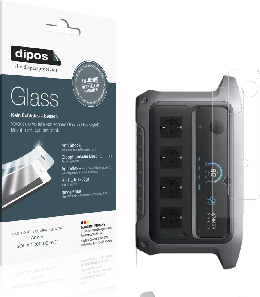 2x Pellicola Protettiva per Anker SOLIX C2000 Gen 2 Protezione opaco Vetro Flessibile 9H dipos
