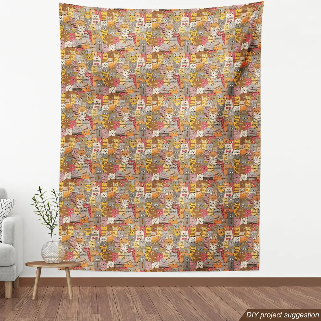 Tissu Microfibre Multicolore au Mètre Motif Chat Abstrait 10 Mètres - 4