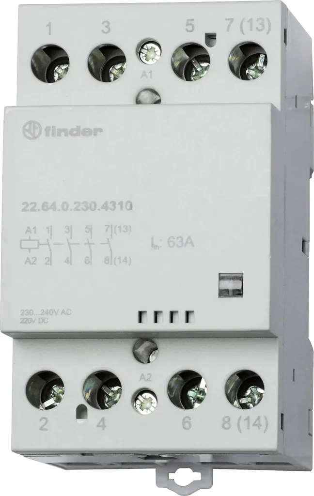 Contacteur Finder 22.64.0.230.4310 modulaire 63A 4 NO 230V AC/DC
