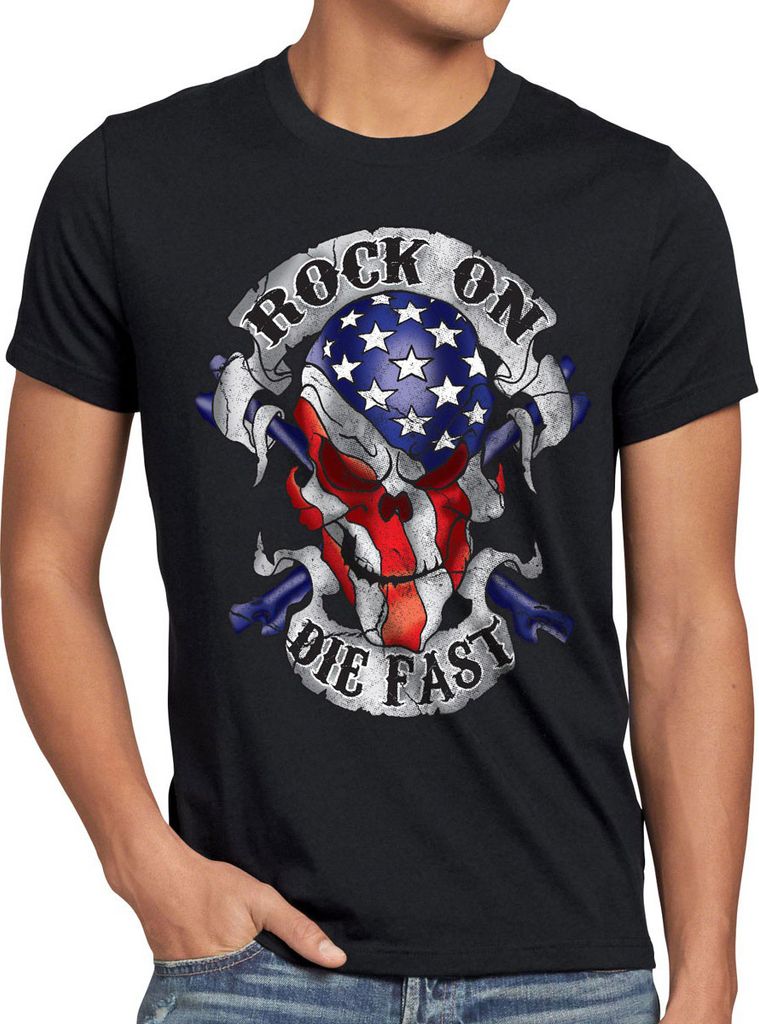 style3 USA Rock on Die Fast Herren T-Shirt Biker US flagge totenkopf