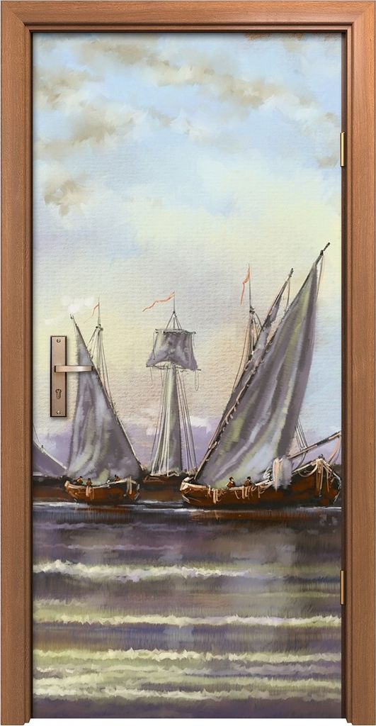 Türposter 90x200 cm Türaufkleber Türtapete Türfolie Klebefolie Meer Landschaft Fischer Gemälde