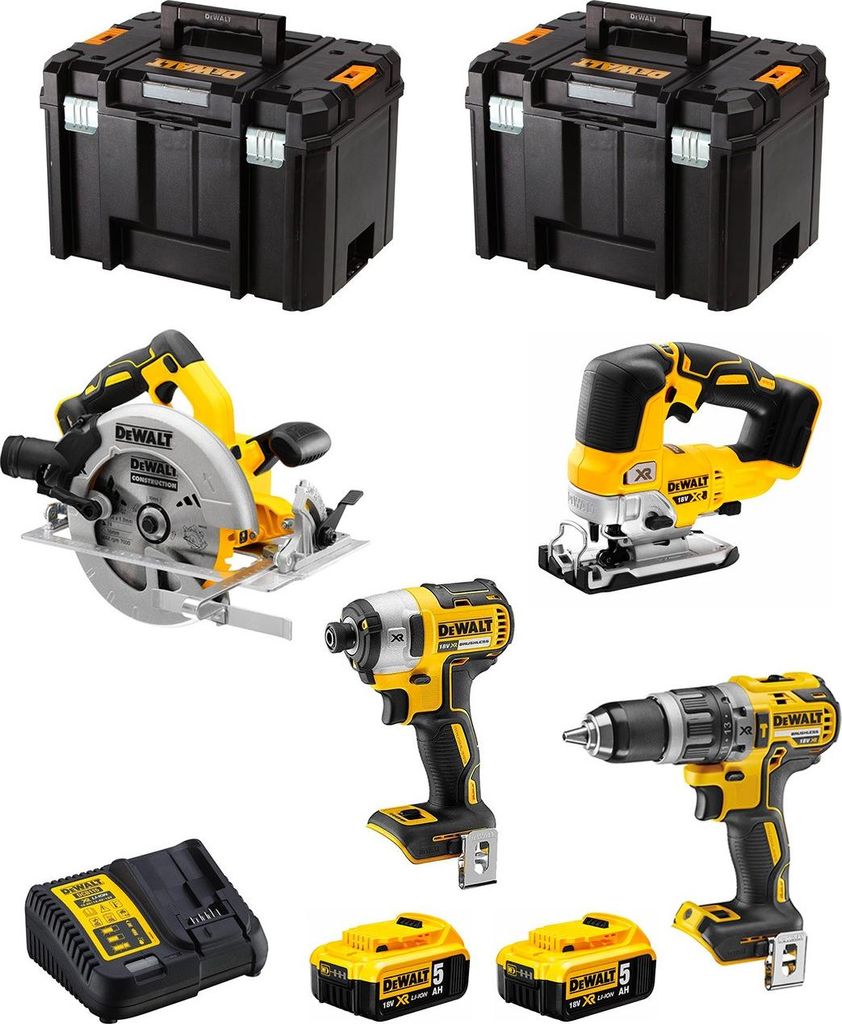 DeWALT Kit DWK403 (DCD796 + DCF887 + DCS334 + DCS570 + 2 x 5,0 Ah + DCB115 + 2 x TSTAK VI)