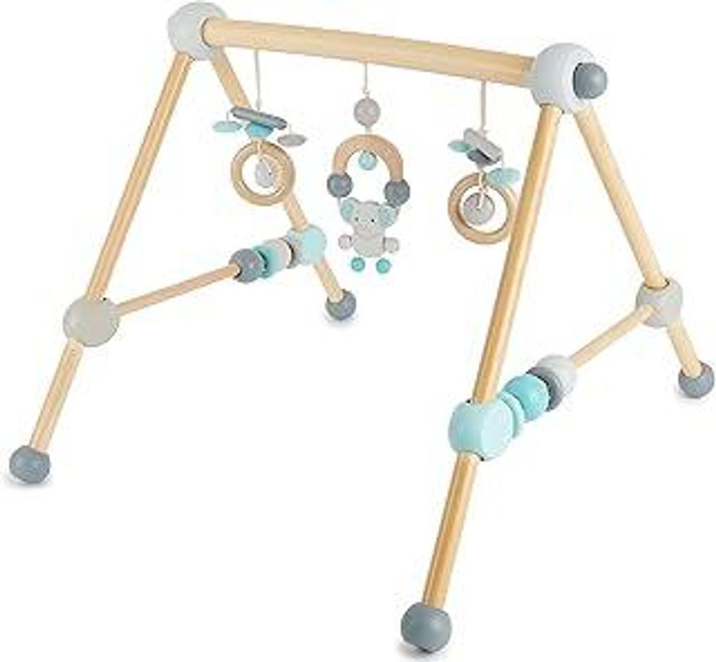 Bieco Höhenverstellbarer Spiel-Tracker | Spielbogen aus Holz für Babys | Baby Mobile Aktivität Center Gym Spielzeug | Design Bär