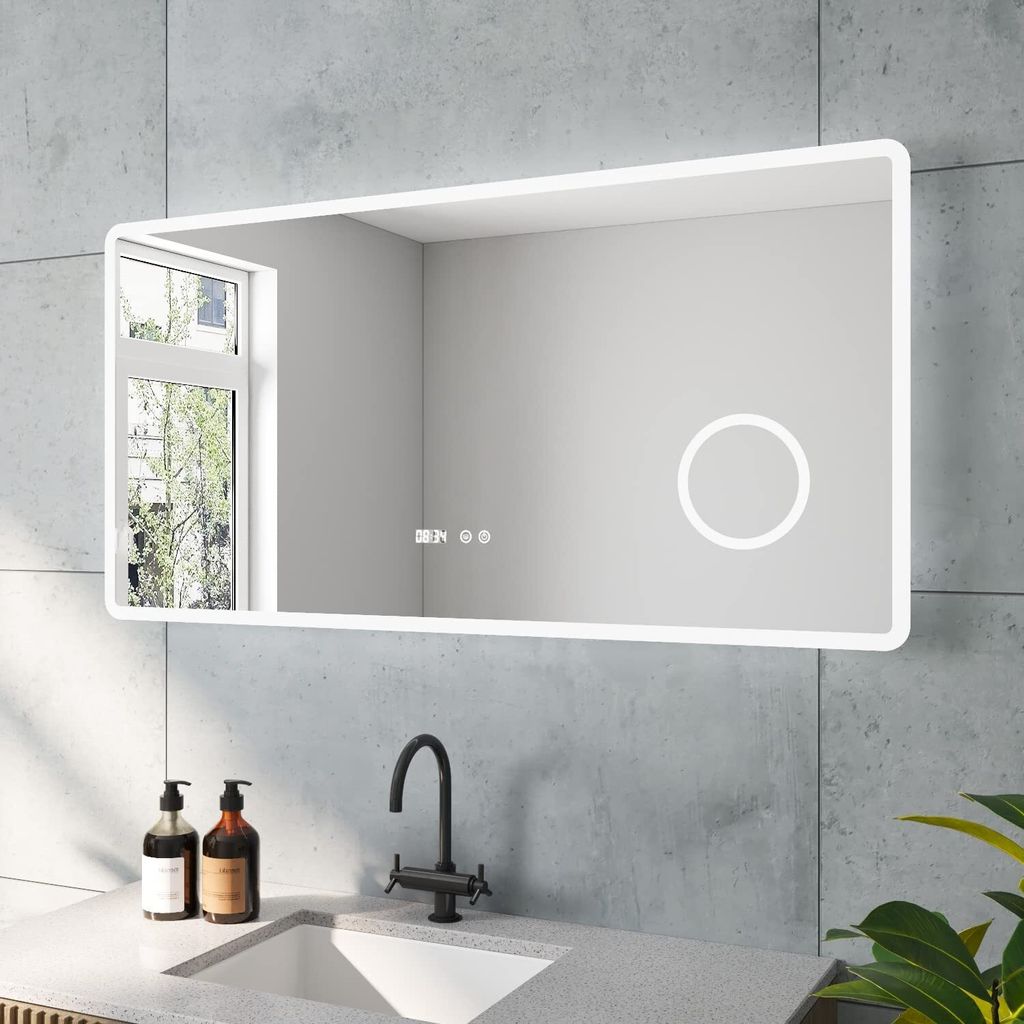 Badzimmerspiegel Badspiegel Led Spiegel mit Beleuchtung Digital Uhr Kosmetikspiegel Beleuchtet 120x60 cm Lichtspiegel Wandspiegel mit Touchschalter...