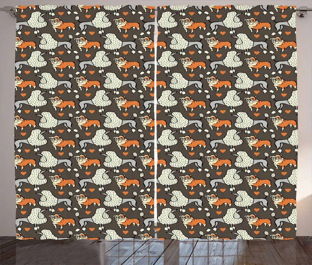 Rideaux ABAKUHAUS Pudel Doodle Bulldog Cocoa Multicolor 280 x 225 cm