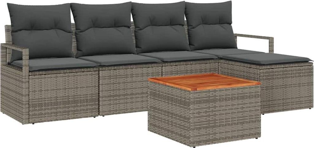 Gartensofa-set mit Kissen 6 pcs Grau Poly-Rattan