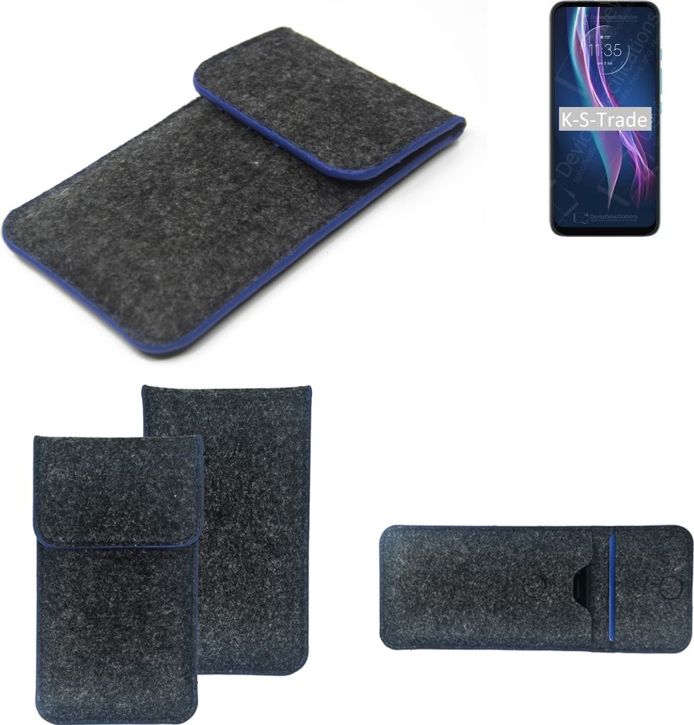 K-S-Trade Handy-Hülle Schutz-Hülle kompatibel mit Motorola One Fusion+ Filztasche Pouch Tasche Case Sleeve Filzhülle dunkelgrau, blauer Rand