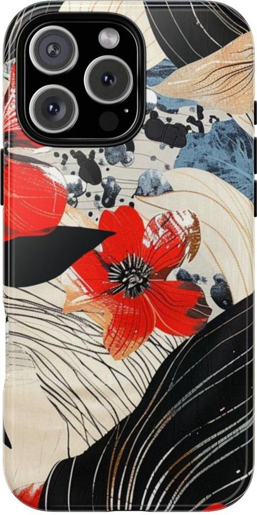 Rotes Blumenmuster im abstrakten Stil – Hülle Kompatibel mit iPhone 16 Pro Max