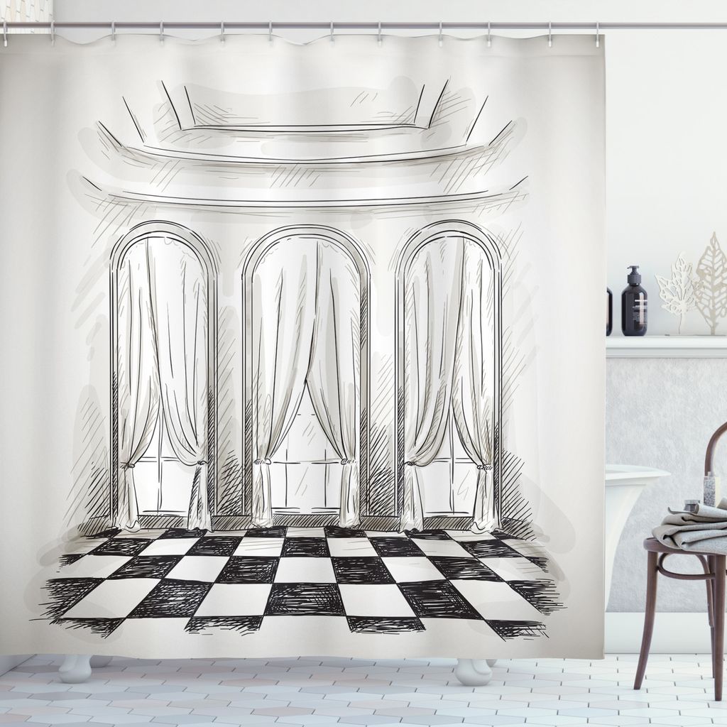 ABAKUHAUS Skizzieren Duschvorhang, Schloss Barock Vorhänge, Wasser Blickdicht inkl.12 Ringe Langhaltig Bakterie und Schimmel Resistent, 175 x 200 ...