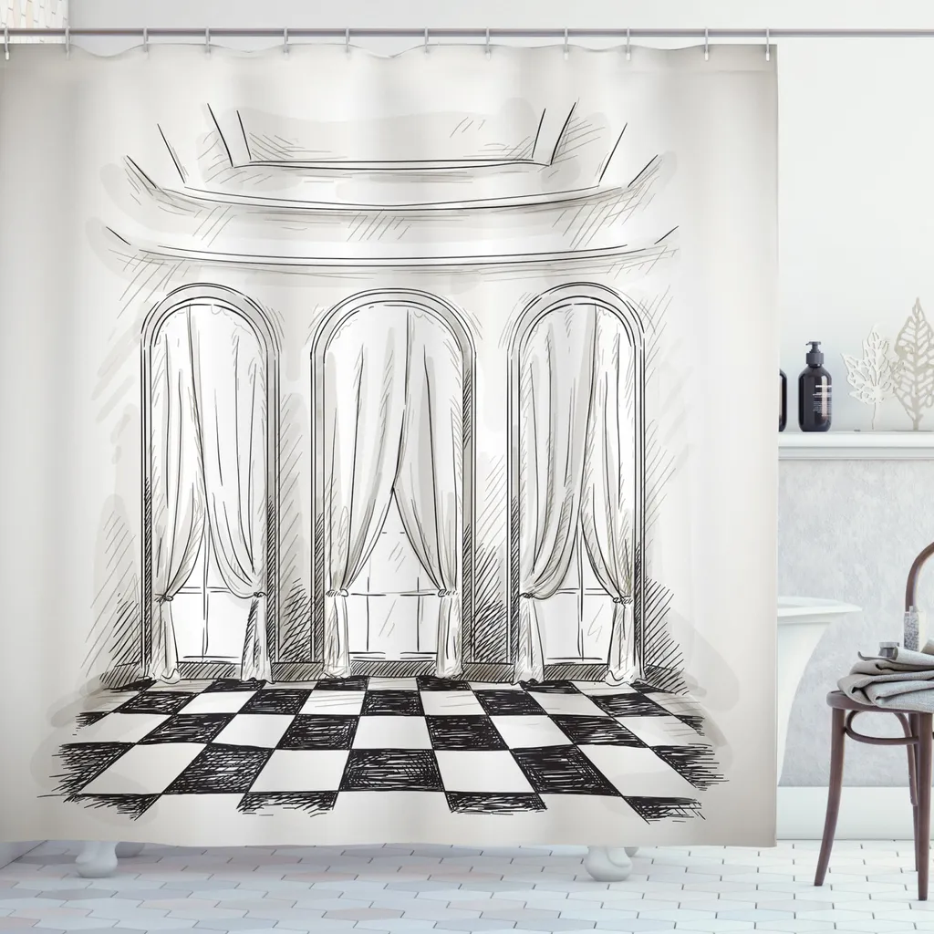 Tenda Doccia In Tessuto The Balcony Of Old Castle 183x183 Cm Con 12 Ganci - Antimuffa E Impermeabile