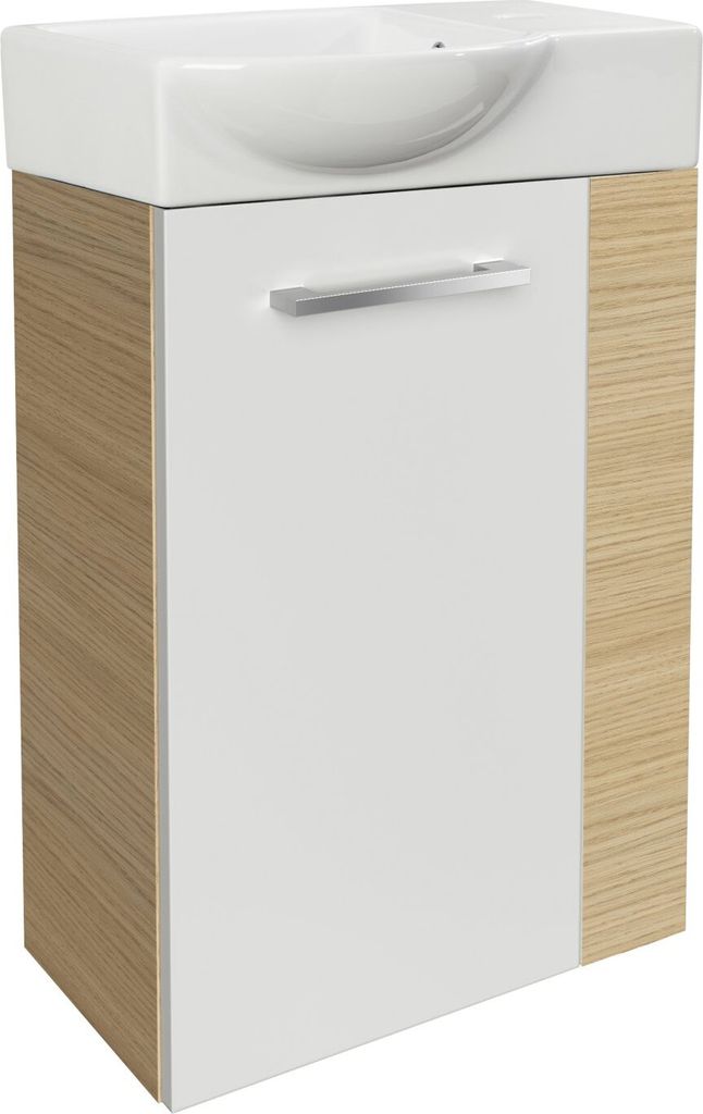 Fackelmann SBC B. STYLE Gäste WC Set 2-teilig 45 cm, Braun hell/Weiß, links, Keramik Hahnloch rechts