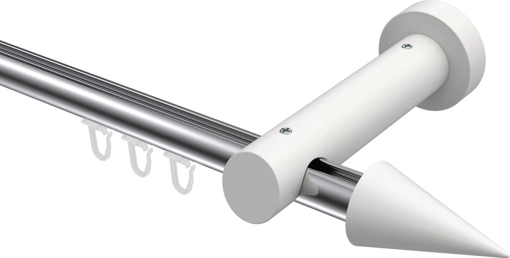 Interdeco Innenlaufstange / Gardinenstange mit Innenlauf Chrom / Weiß, Typ Talent Siveo (Kegel), 20 mm Ø 1-läufig, 400 cm