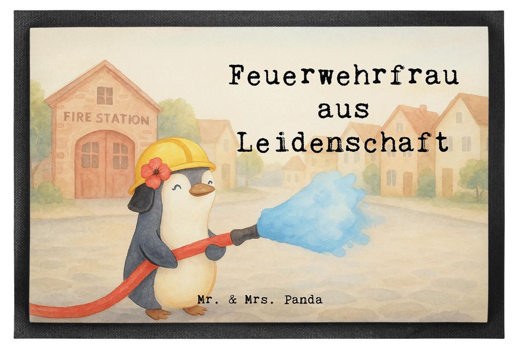 Mr. & Mrs. Panda Schmutzfangmatte Feuerwehrfrau Leidenschaft Design 60 x 90 cm - Weiß - Geschenk, Schmutzfänger, fußmatte, Spruch, Freiwillige F...